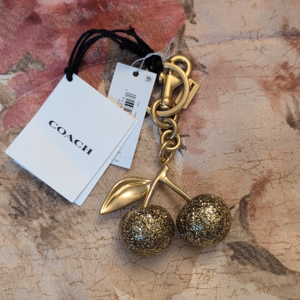 Coach Glittery Gold Cherry Keychain ✨NWT✨